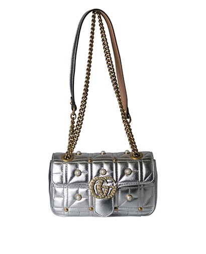 Mini GG Marmont 2.0 Pearl Logo Bag, front view